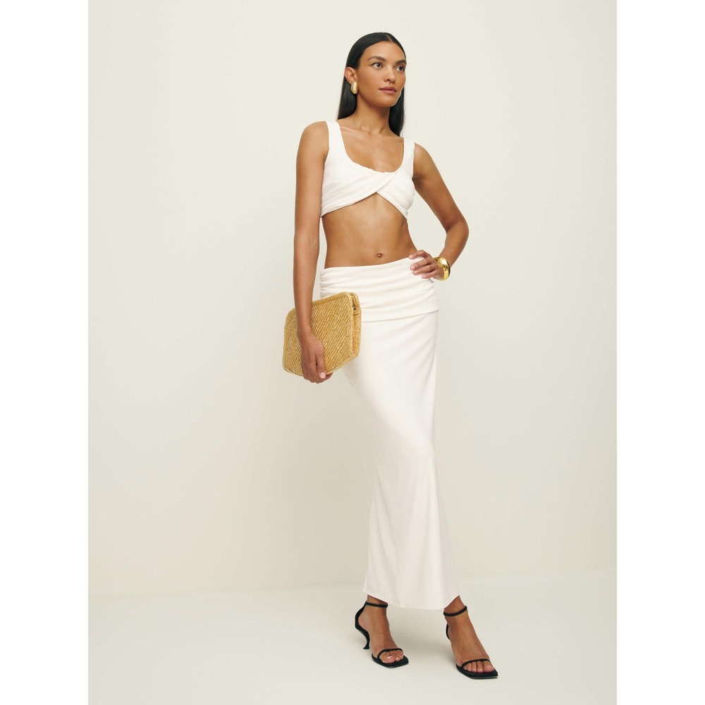 NEW Reformation Eleni Knit Two-Piece Set Ivory Twist Crop Top Maxi Skirt Size 6